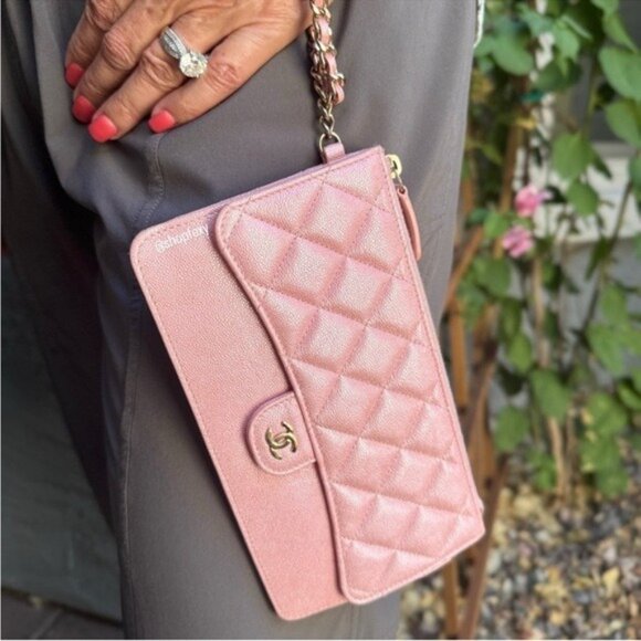 Chanel Iridescent Caviar Leather Quilted Classic Pouch With Handle Wristlet - Picture 2 of 16